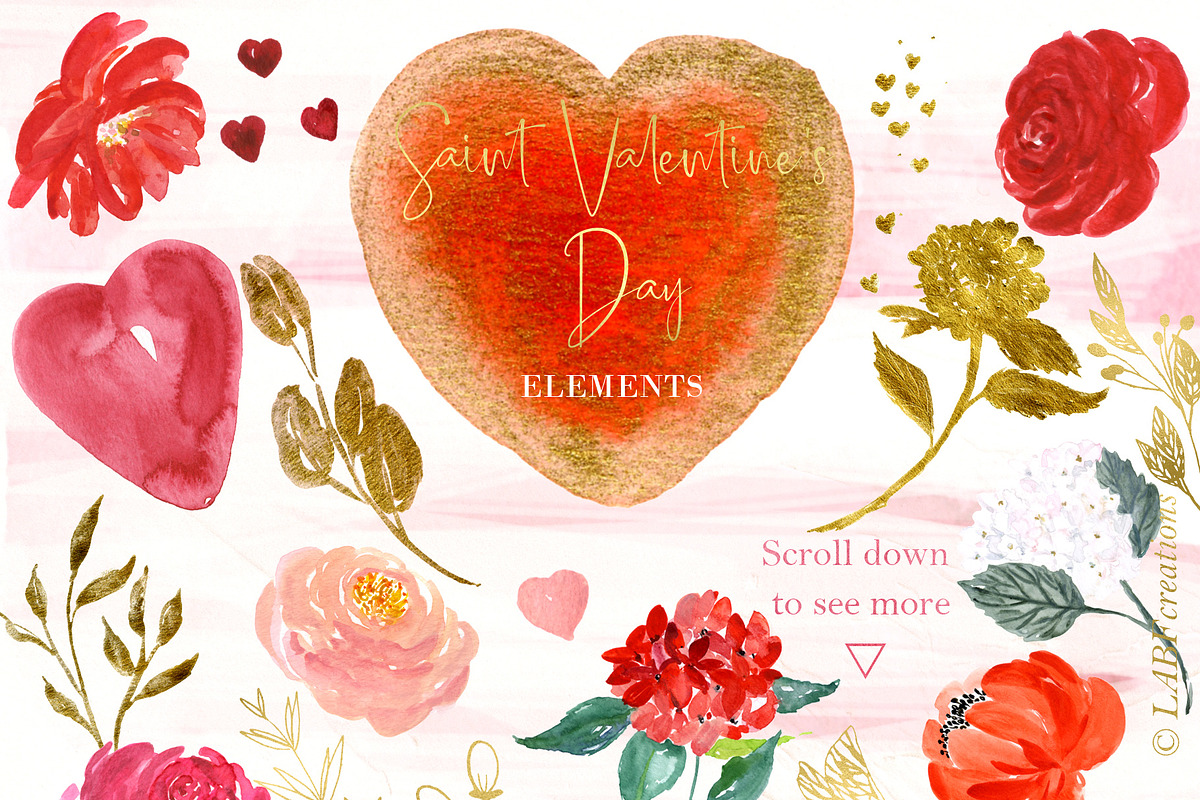 Saint Valentine's Day watercolor kit, a Texture Illustration by LABFcreations (Photo 1 of 13)