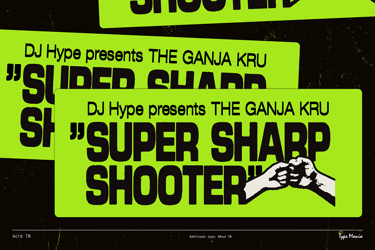 Acid TM – Rugged Dynamic Typeface, a Sans Serif Font by Type Mania (Photo 3 of 11)
