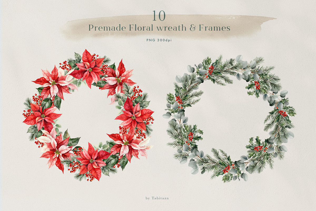 Christmas watercolor floral set, a Seasonal Illustration by Tabita's shop (Photo 9 of 16)
