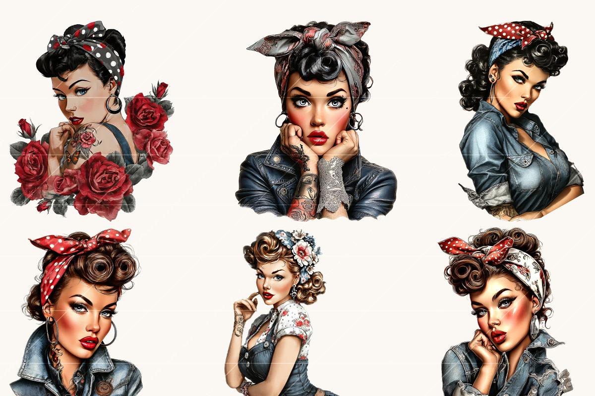 Rockabilly Girl Clipart Bundle, a Person Illustration by BusyDaydesign (Photo 3 of 9)