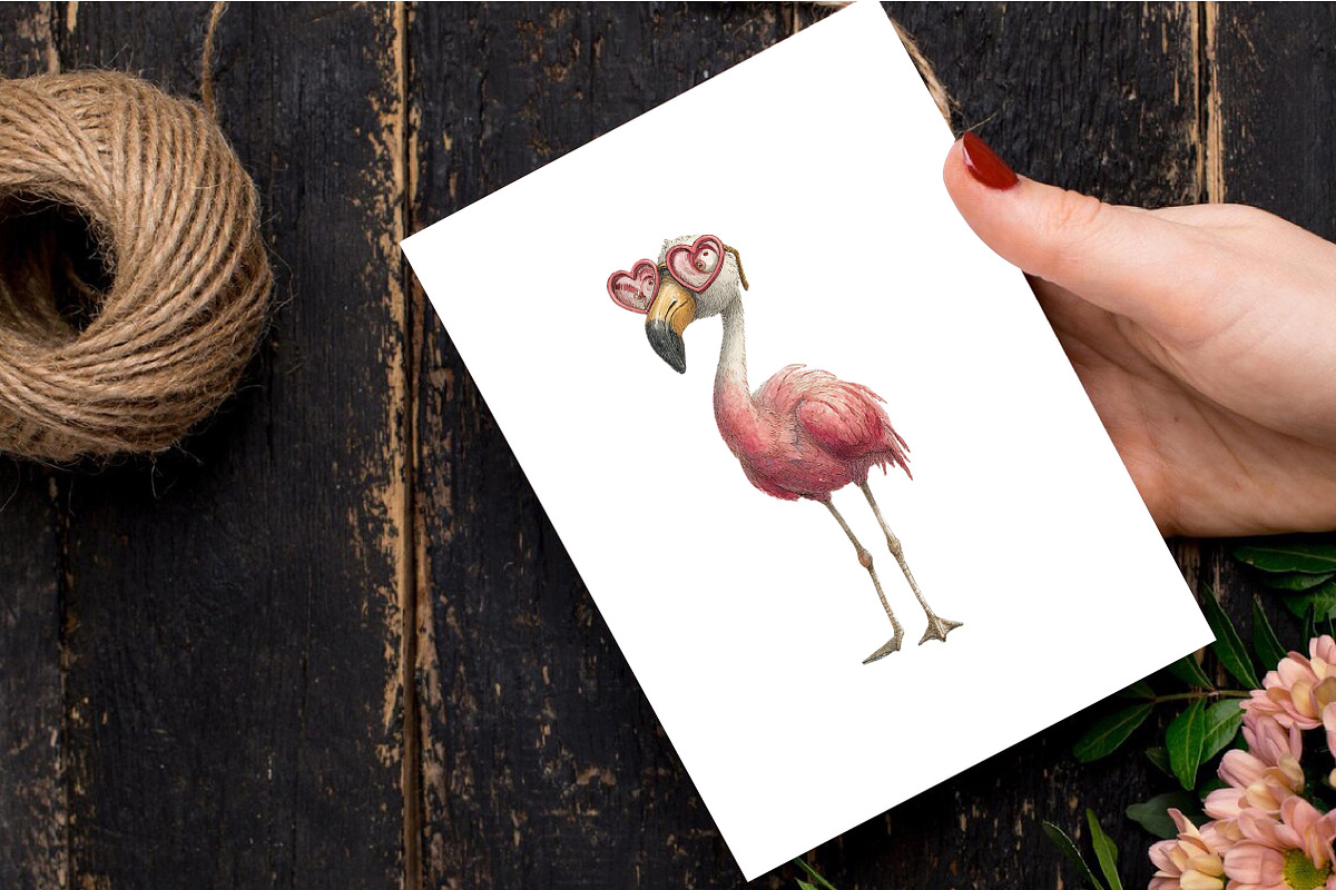 Whimsical Funny Valentines Flamingo, an Illustration by Watercolor design (Photo 6 of 8)