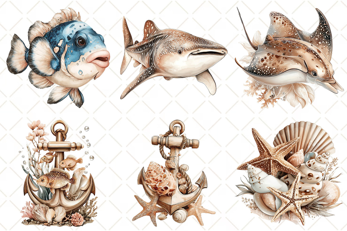 Watercolor Ocean Animals Clipart, an Illustration by Black Bird Studio (Photo 5 of 5)