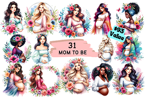 Mom To Be Bundle - 31 PNG, a Person Illustration by Bubble Pixel