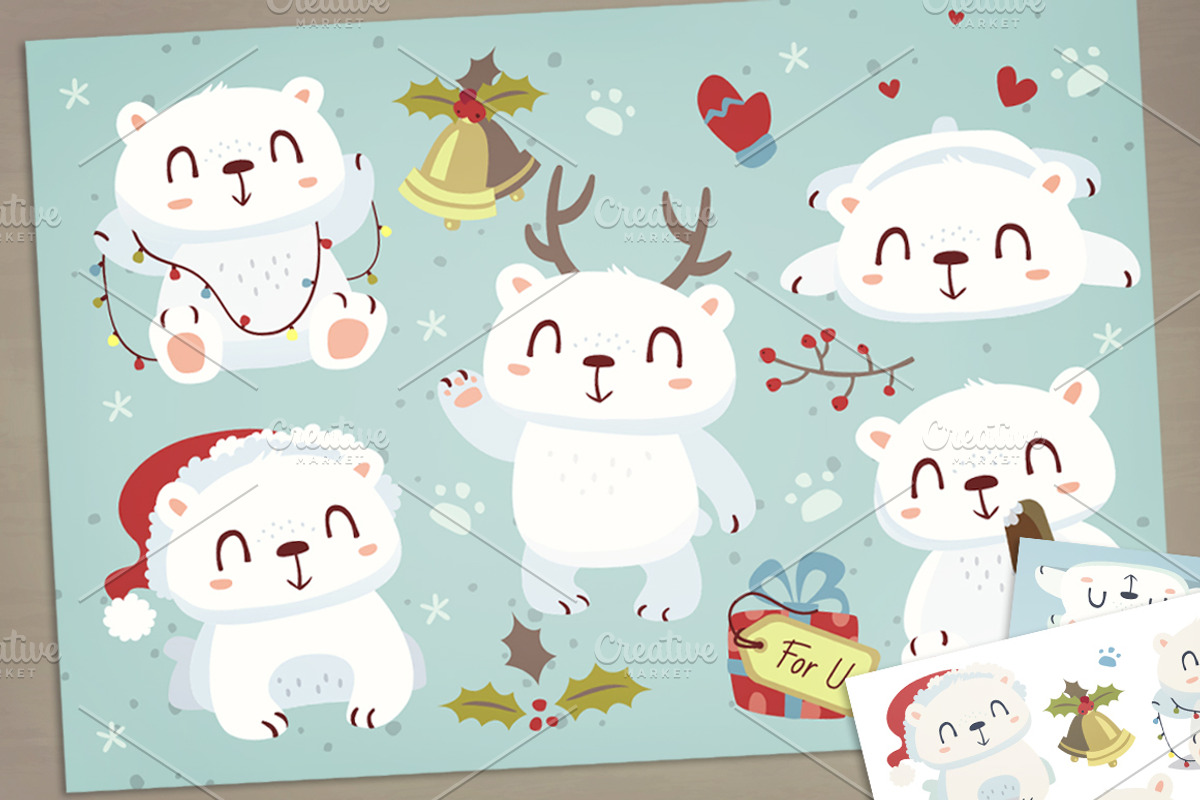 SALE! Polar Bear Winter Set, an Animal Illustration by SunnyWS (Photo 2 of 9)