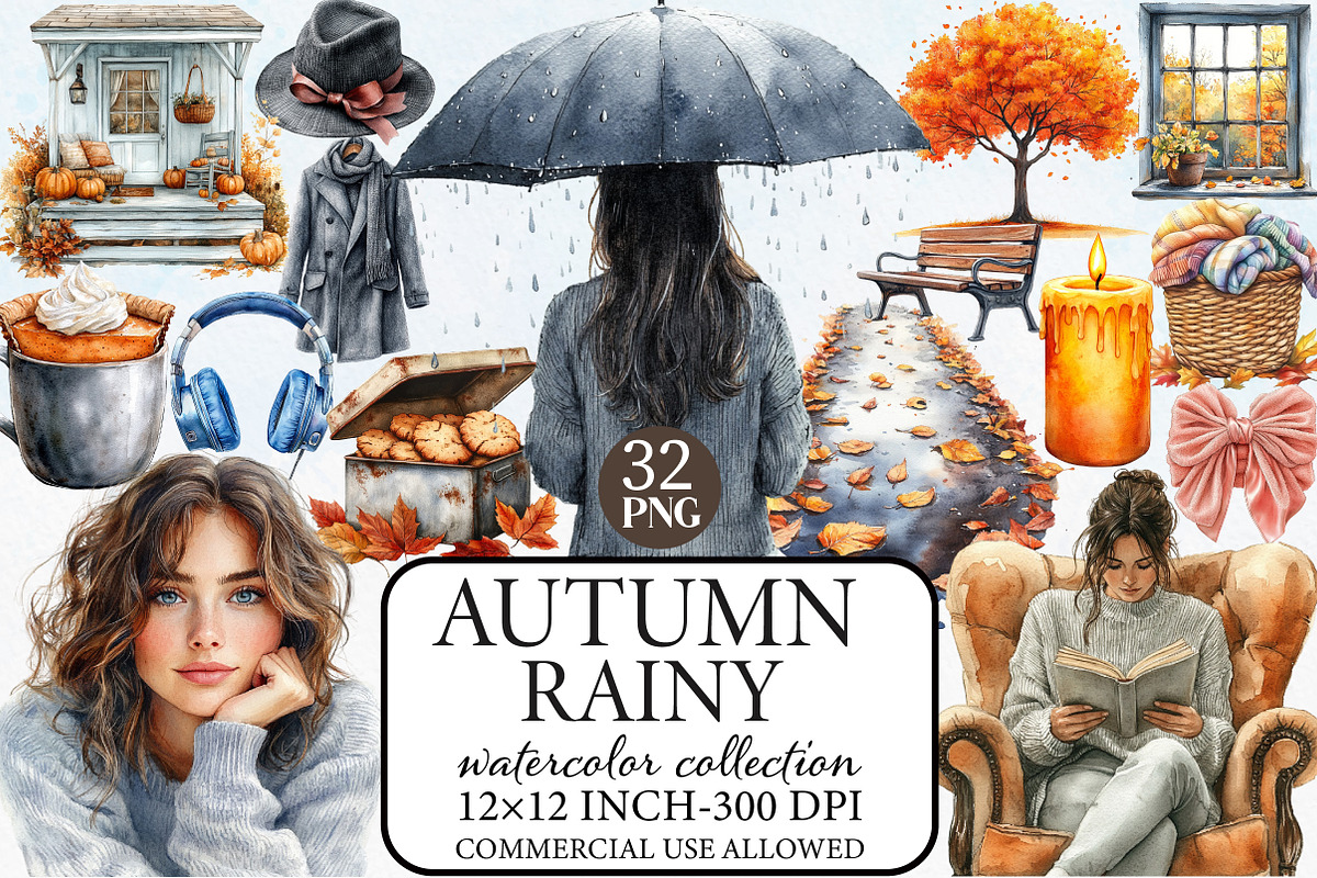 Rainy Autumn Clipart Bundle, an Illustration by Libby Wishes (Photo 1 of 7)