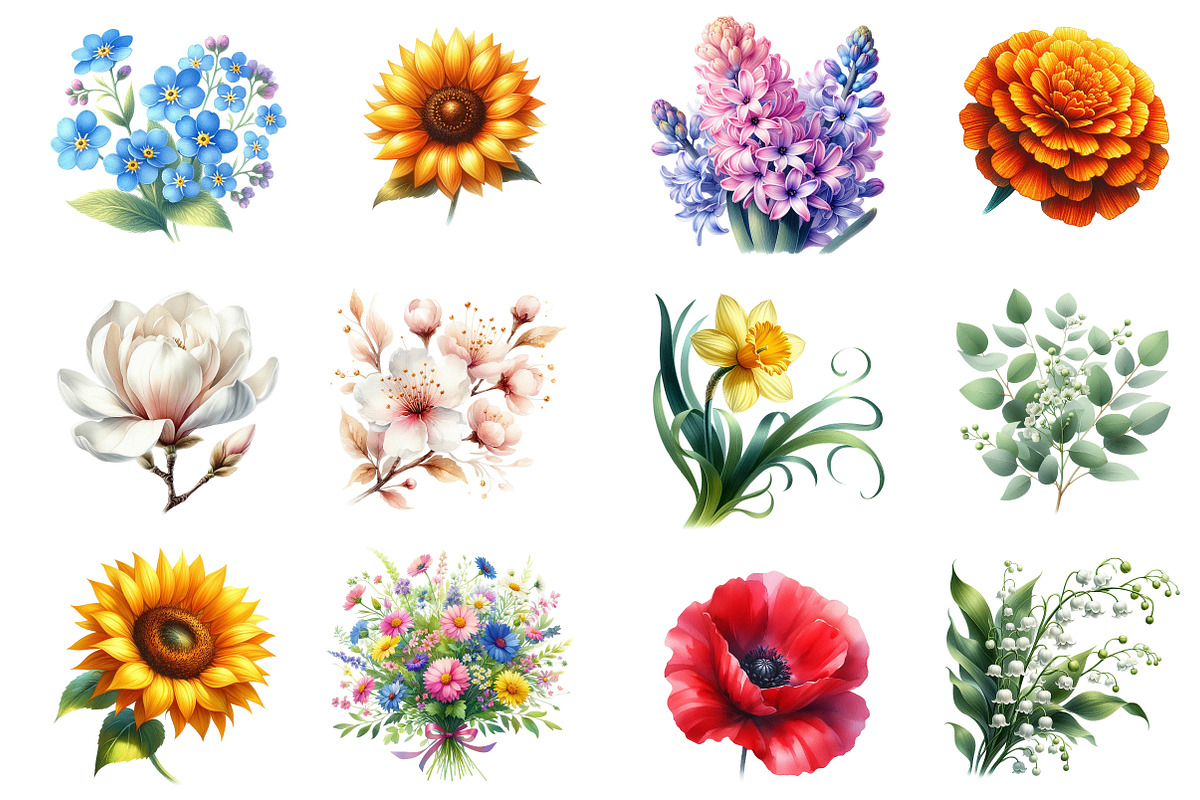 Watercolor Spring Flower Clipart, an Illustration by Dream Creation (Photo 4 of 5)