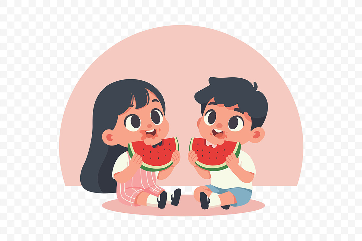 Kids Eating Watermelon Illustration, a Person Illustration by Partikusi Design (Photo 3 of 3)