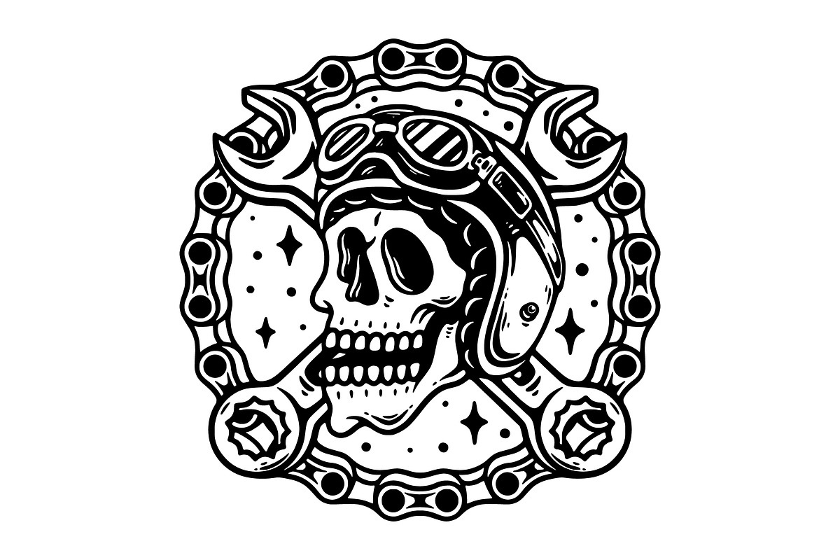 Biker Mechanic Skull Illustration, an Object Illustration by Decoconio Design (Photo 2 of 3)