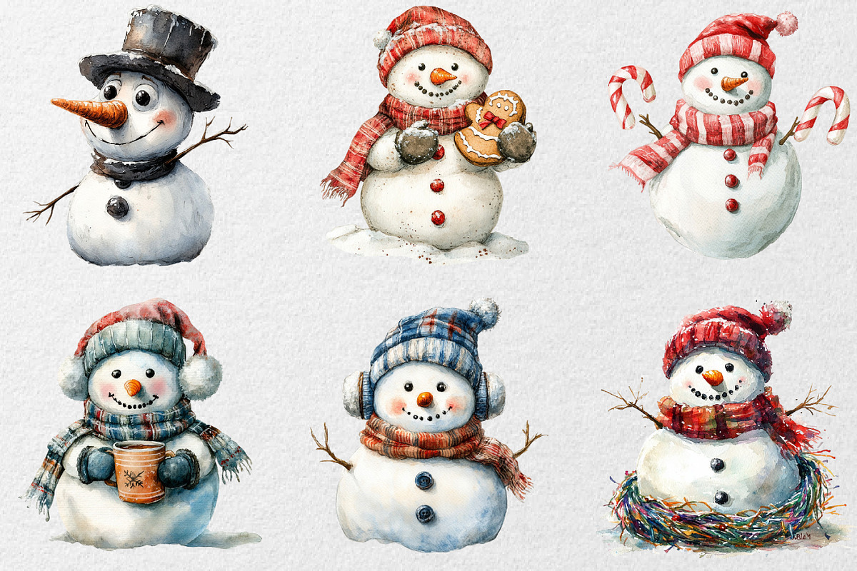 Funny Christmas Snowman Clipart, an Illustration by DreamCafeArt (Photo 6 of 7)