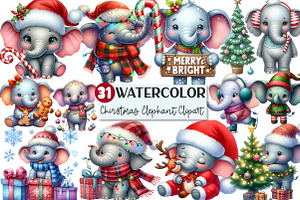 Christmas Elephant Clipart, an Illustration by Rose Art