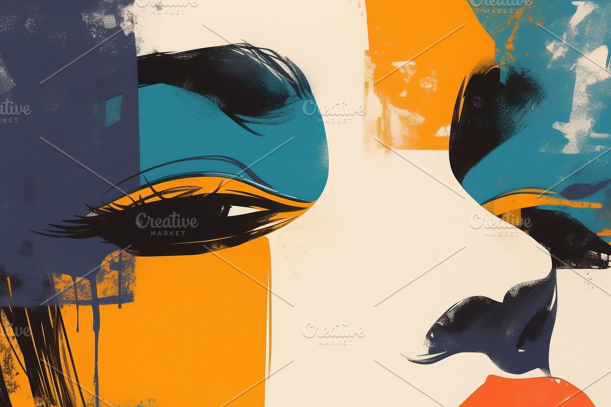 A vibrant and abstract portrait of a woman with bold colors. The ...