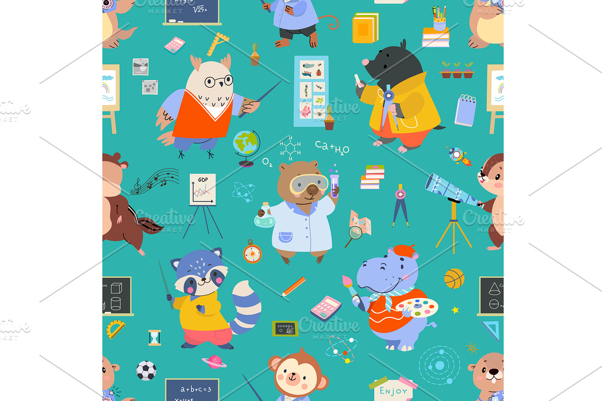 Animal teacher seamless pattern, an Animal Illustration by Valerie Bodnar