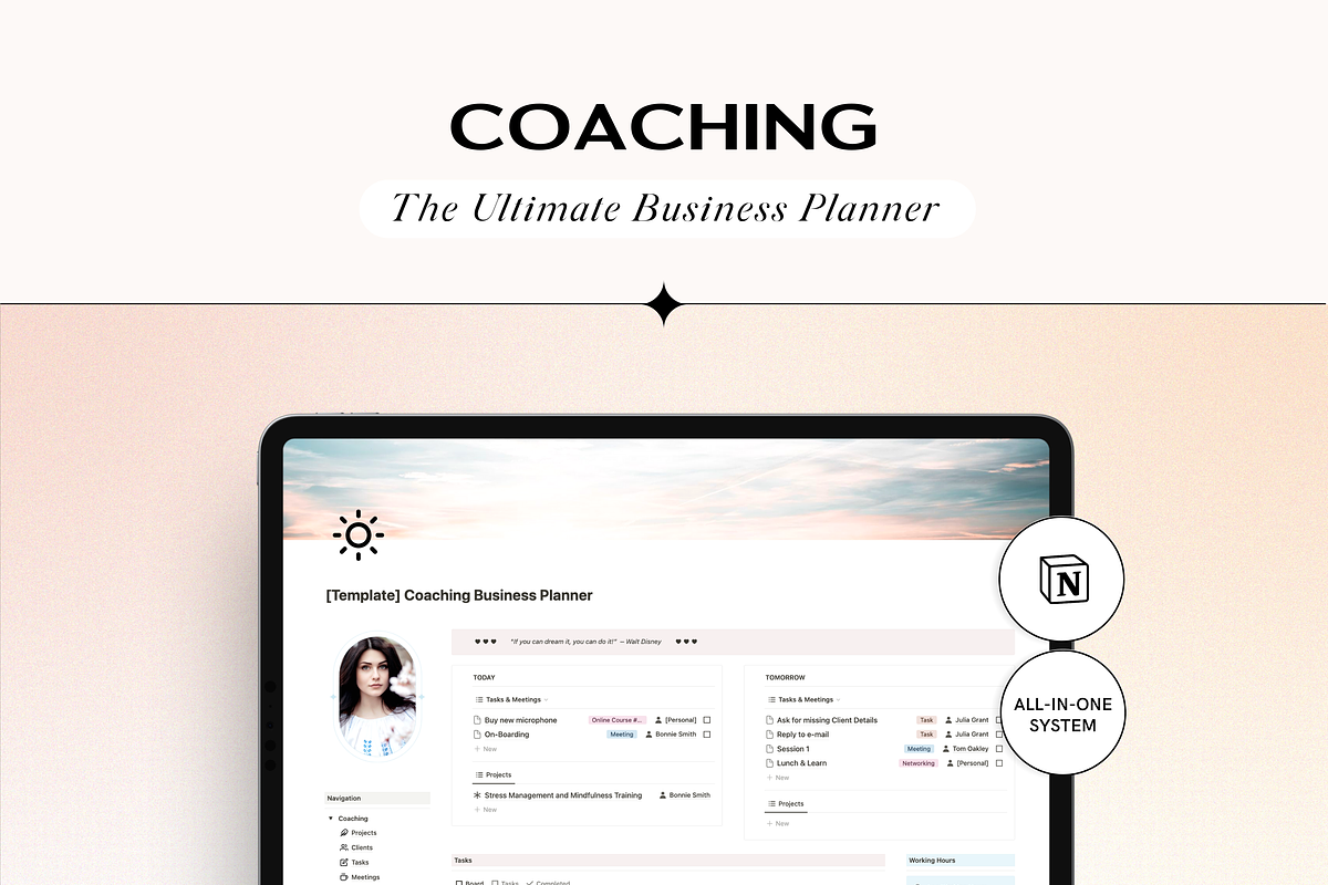 Notion Coaching Business Planner, a Stationery Template by TheCoastlineStudio (Photo 1 of 10)