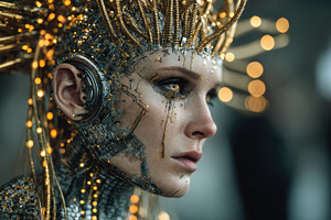 Cyborg Woman Gold Accents Futuristic, a Photo by Pixeness Studio