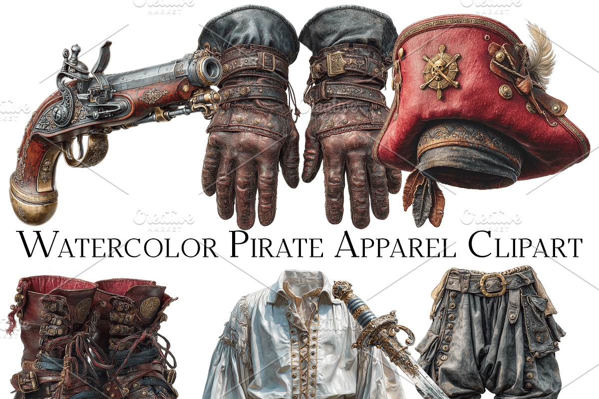 Watercolor Pirate Apparel Clipart, an Object Graphic by ArtisticTimberStudio (Photo 1 of 2)