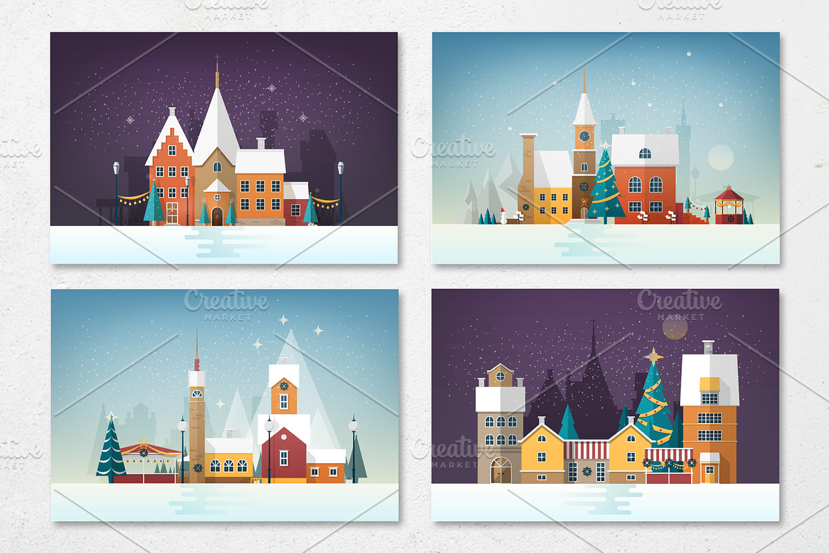 Winter, Christmas holiday cityscapes, a Decorative Illustration by Good Studio (Photo 7 of 8)