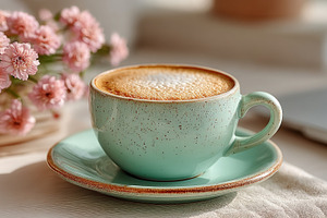 Pastel Coffee Cup with Pink Flowers in Soft Spring Morning Light, a Food & Drink Photo by José Manuel Gelpi