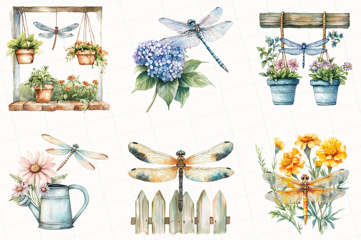 Summer Dragonfly Garden Clipart, an Illustration by OK Design (Photo 2 of 5)
