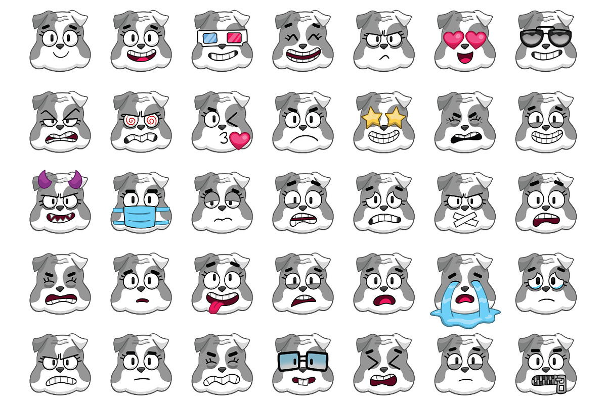 Bulldog Emoji Set, an Animal Illustration by Cartoon Shop (Photo 7 of 10)