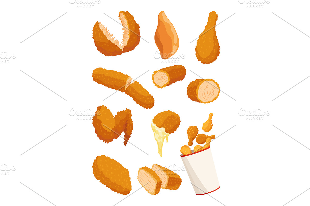 Fried chicken set. Crispy, a Food Illustration by Things for designers