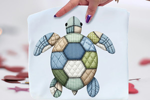 Patchwork Sea Turtle Fabric Summer P, an Illustration by CraftArtStudio