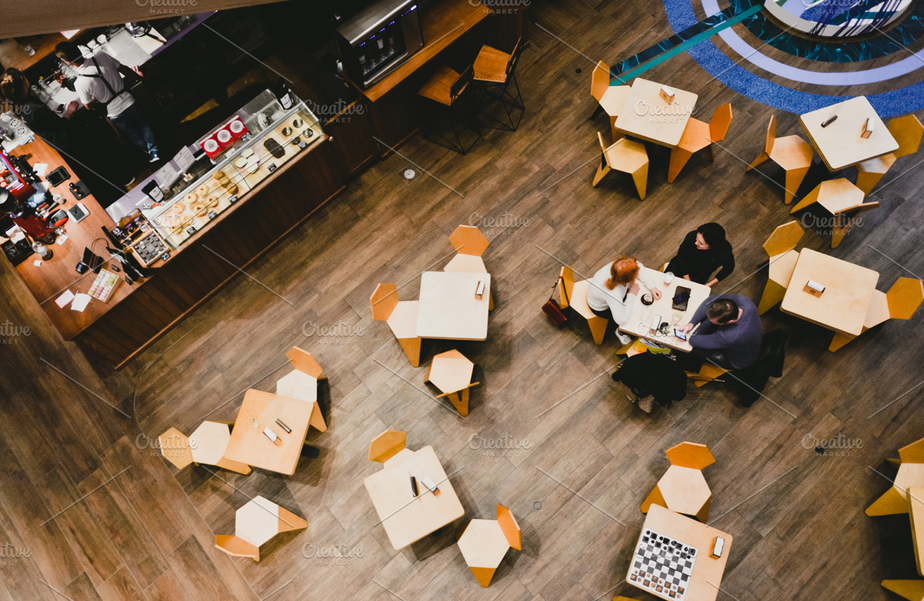 Modern Cafe Interior Top View, an Architecture Photo by Pro.Motion