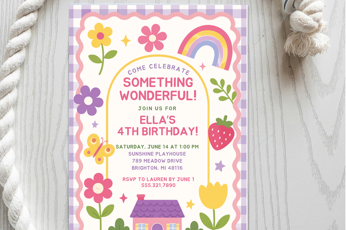 Retro Rainbow Girls Birthday Invite, an Invitation Template by heynomi (Photo 12 of 20)