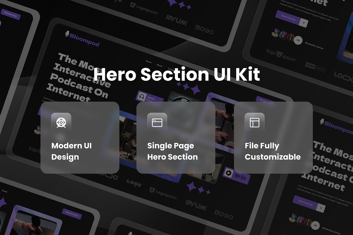 Bloompod - Podcast Hero Header, an UI Kit Template by SquidPixey (Photo 3 of 3)