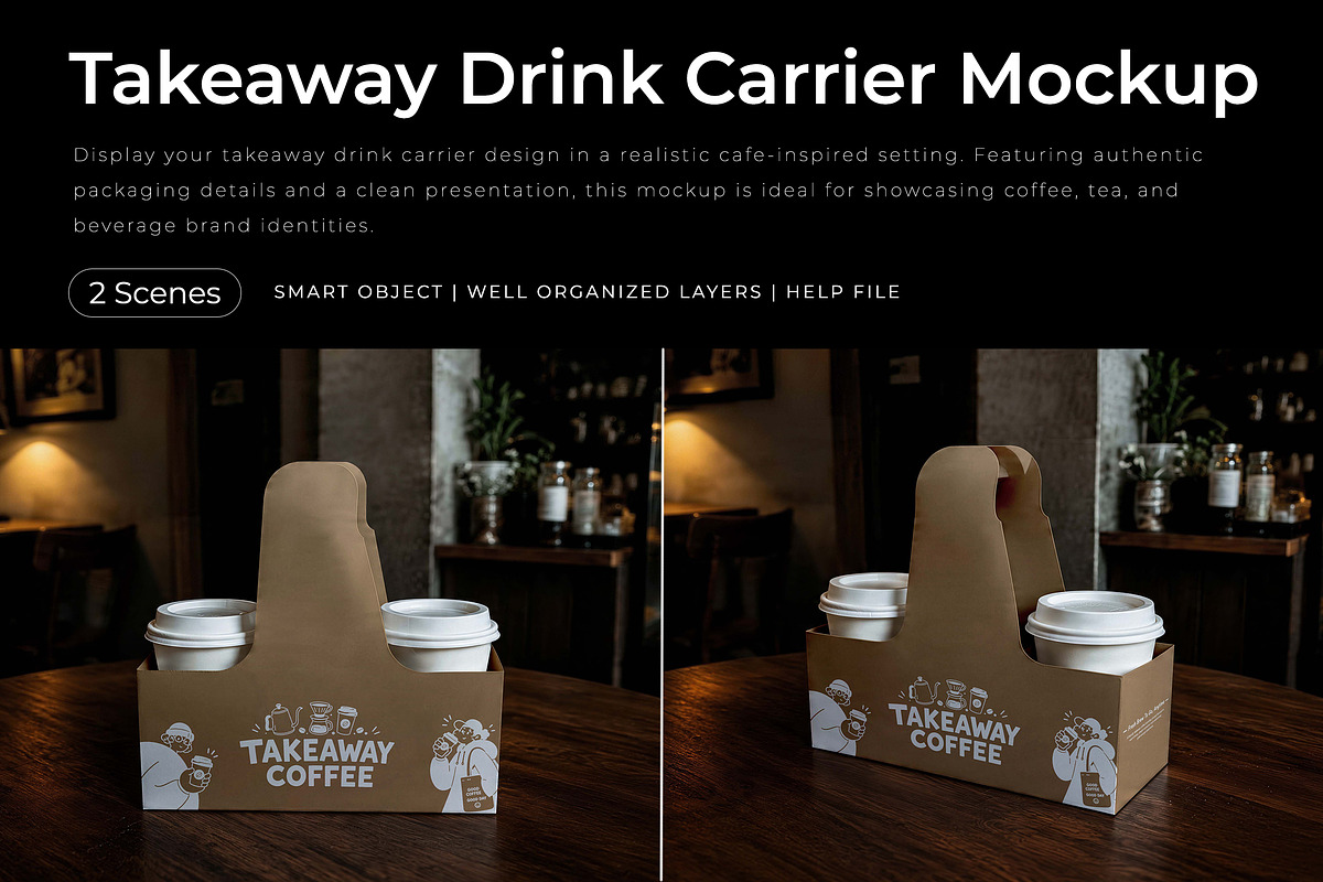 Takeaway Drink Carrier Mockup, a Cups & Container Mockup by Pitchlook.Studio (Photo 1 of 3)