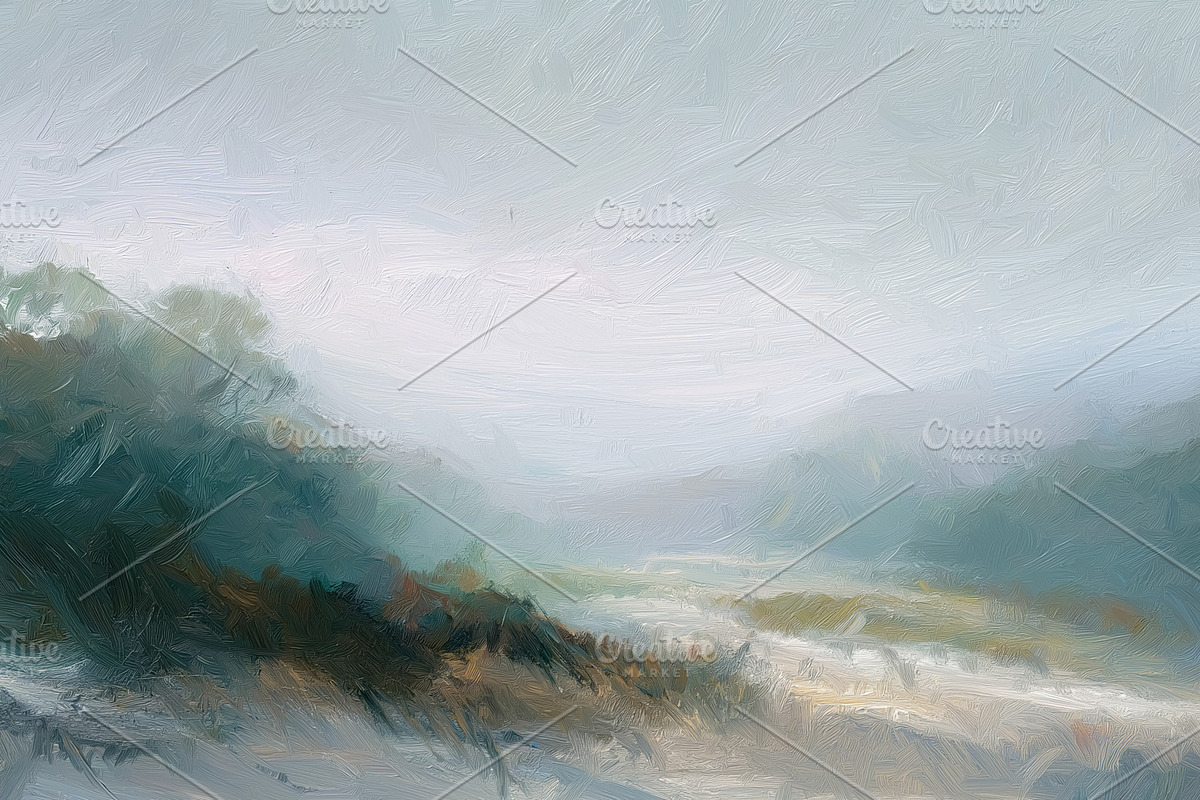Abstract landscape painting with a vibrant blend of teal, green,, a Decorative Illustration by Studio ANNA