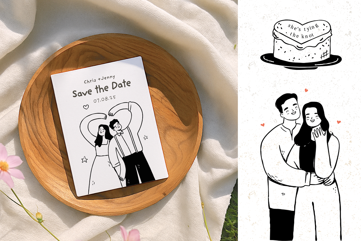 Whimsical Bride & Groom wedding art, a Decorative Illustration by Heartwarming Art (Photo 8 of 11)