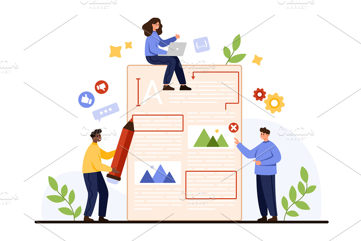 Teamwork Editing Content for, a Person Illustration by Flashvector