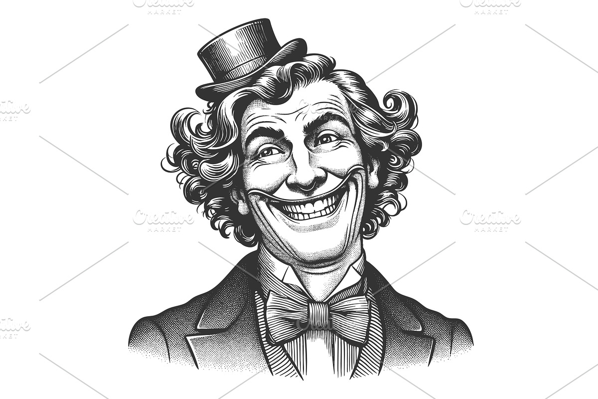 Creepy smiling man in bow tie and, a Person Illustration by AlexArt