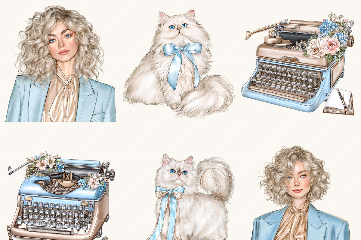 Cinderella Blue Aesthetic Clipart, a Seasonal Illustration by BusyDaydesign (Photo 5 of 9)