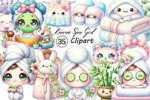 Cute Kawaii Spa Girl Clipart, an Illustration by Creative Art