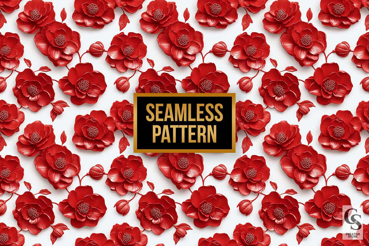 3D Red Camellia Flower Digital Paper, a Pattern Graphic by Creative Store (Photo 5 of 5)