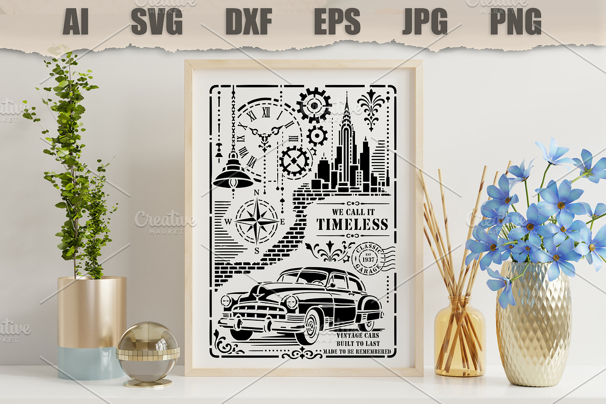 Stencil Vintage Car Timeless City, an Object Illustration by MARYCRAFTIRIA (Photo 3 of 3)