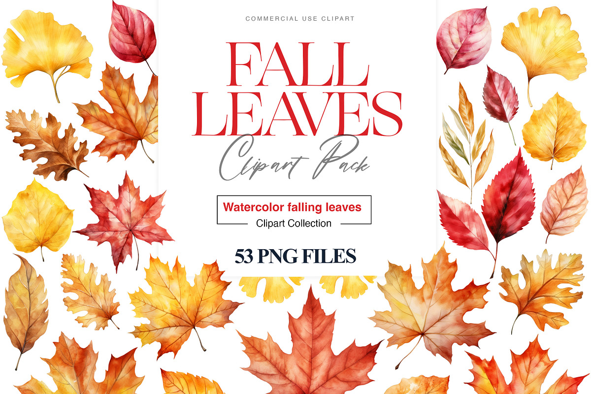 Fall Leaves Clipart, Autumn Leaf PNG, a Decorative Illustration by BrushstrokeArtGB (Photo 1 of 9)