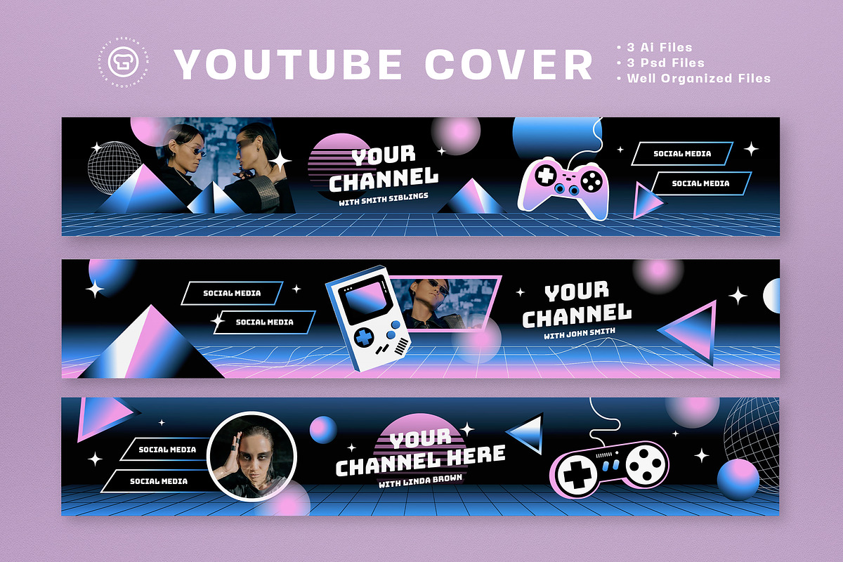 Synthwave Gamers YouTube Cover, a Social Media Template by graphicook (Photo 2 of 3)