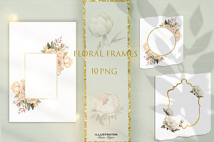 Peony Frames, Floral frame clipart