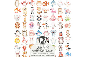 Cute Animals Watercolor Clipart Set, an Animal Illustration by CharmClipart