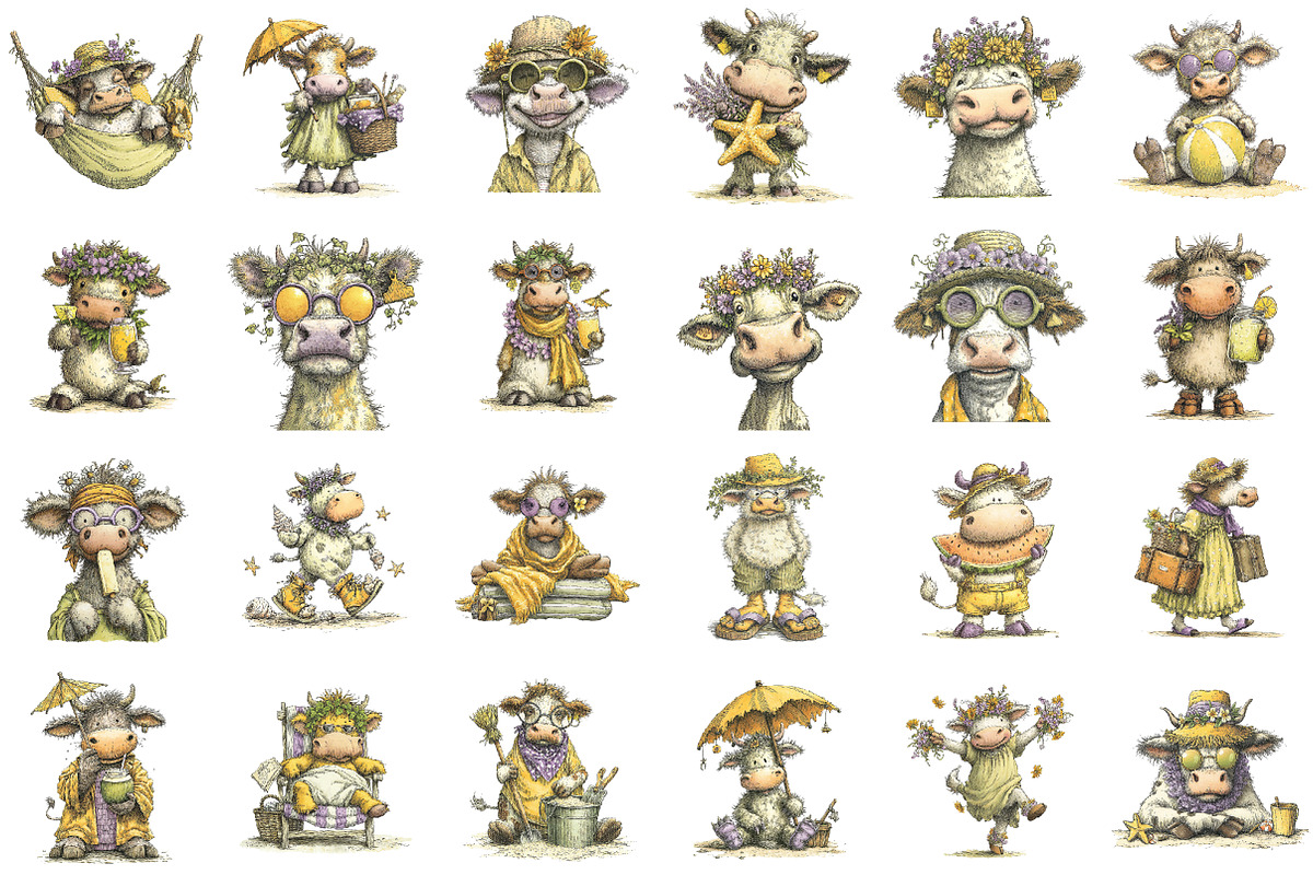 Whimsical Summer Cow Clipart, a Seasonal Illustration by designcity5 (Photo 2 of 5)