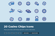 20 Casino Chips Icons, an Outline Icon by Creative VIP (Thumbnail 1 of 5)