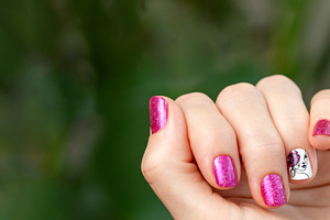Pink manicure hand with stamping, a Beauty & Fashion Photo by Fascinadora