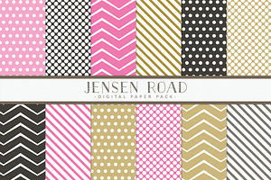 Pink, Gold and Black Digital Papers