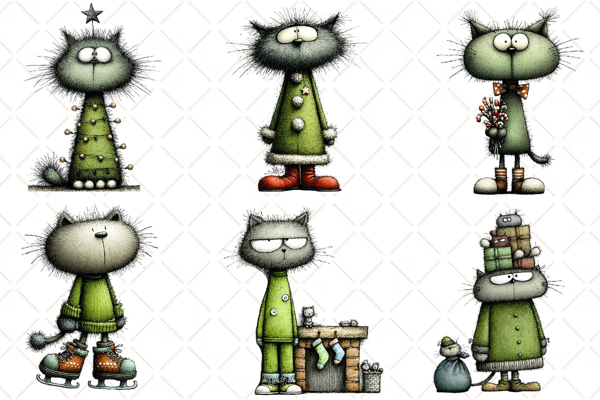 Quirky Christmas Cat Clipart, an Illustration by Black Bird Studio (Photo 5 of 6)