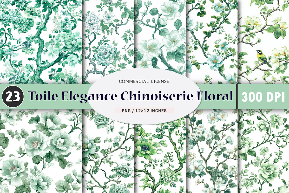 Toile Elegance Chinoiserie Florals, a Pattern Graphic by SinaCreation (Photo 1 of 5)