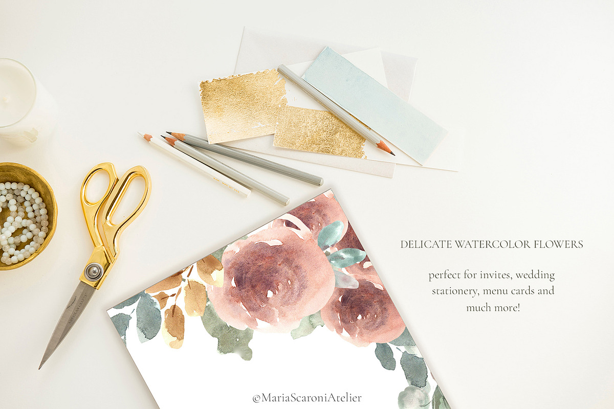 Romantic Winter - Watercolor Flowers, an Illustration by MariaScaroniAtelier (Photo 7 of 8)