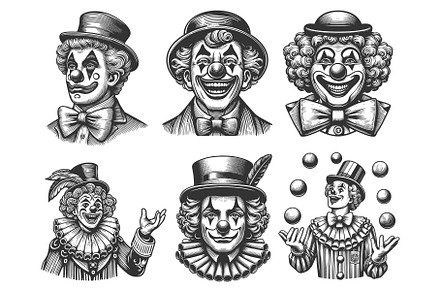 Clown Portraits and Circus engraving, a Person Illustration by AlexArt