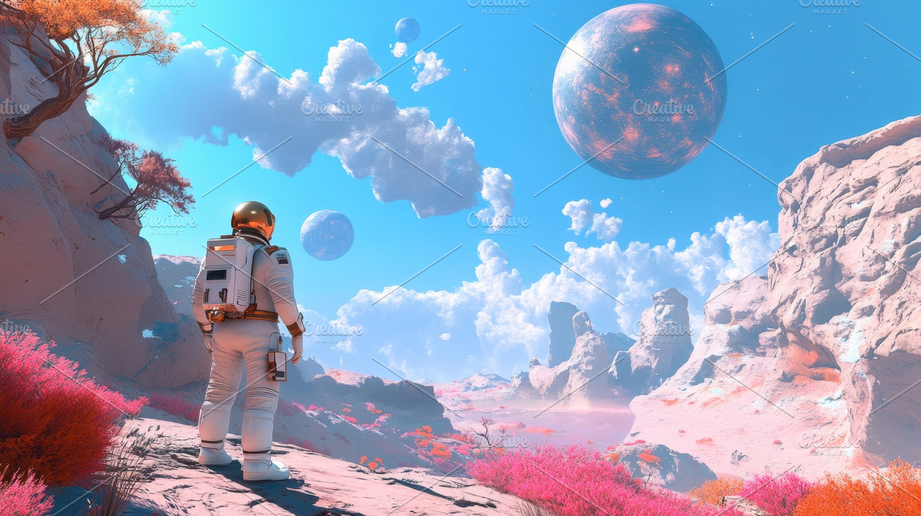 Astronaut exploring alien landscape, a Photo by Beautiful things